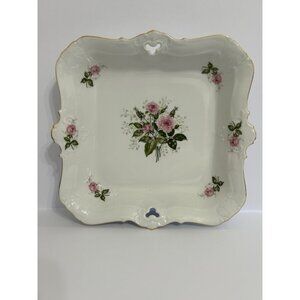 Rose Seltmann Weiden Germany White Square Porcelain Serving Dish 9" Cottagecore